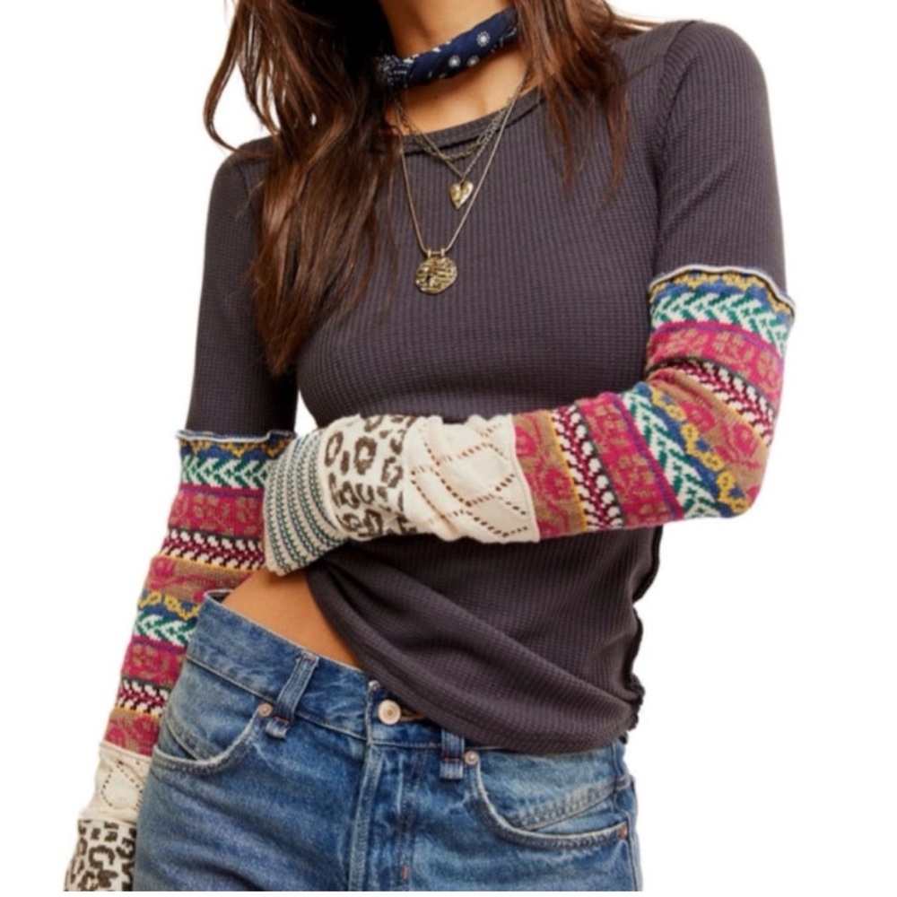 FREE PEOPLE We The Free * All In Cuff * Thermal Washed Black Combo NWT $78 XS XL